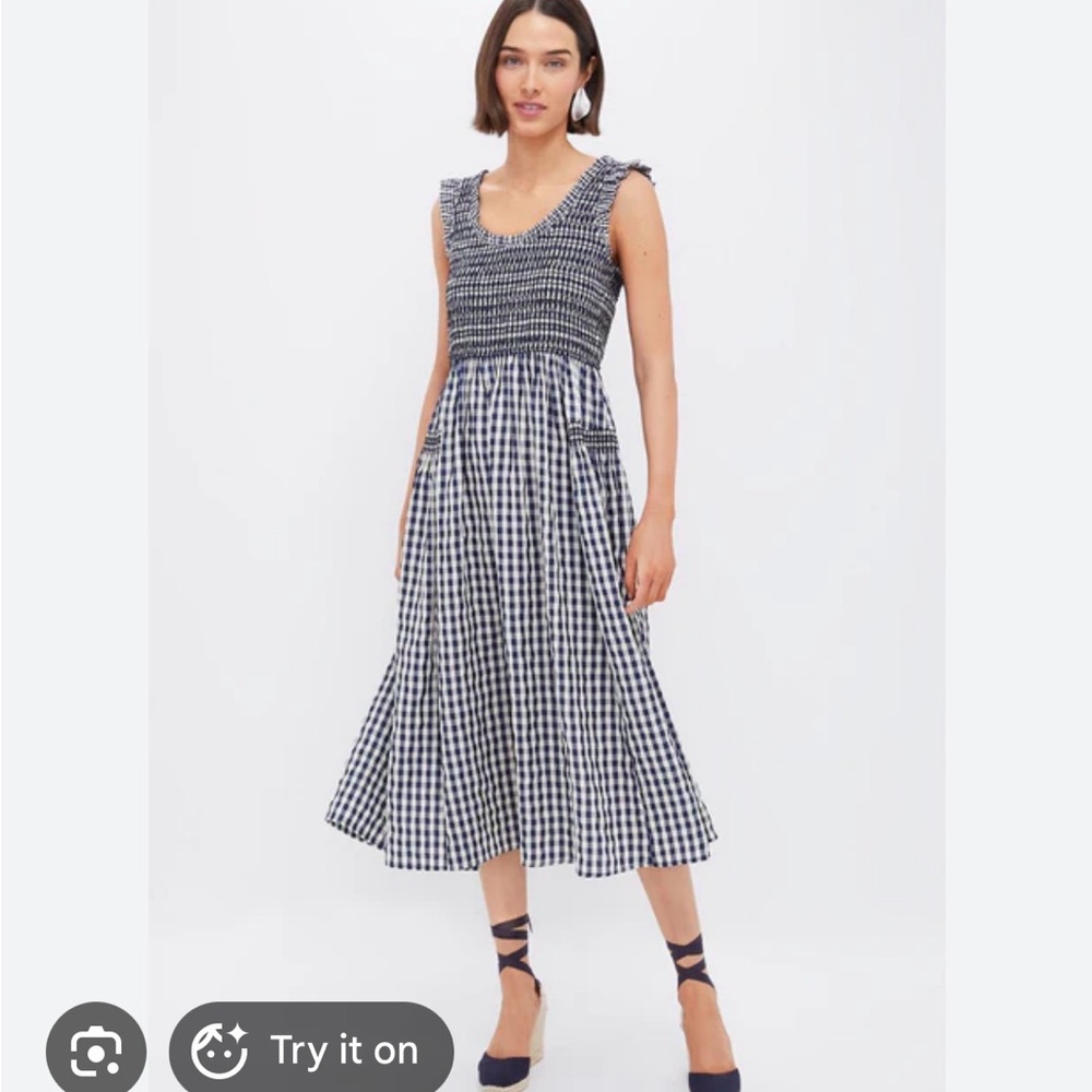 Navy Gingham Smocked Abilene Midi Dress